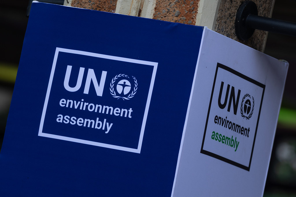 Signage at the UN Office in Nairobi that says UN Environment Assembly
