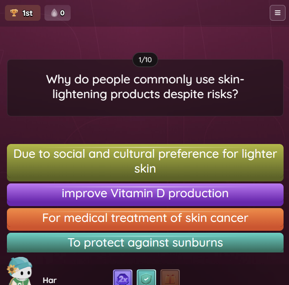 Skin Lightening Products - Quiz Game