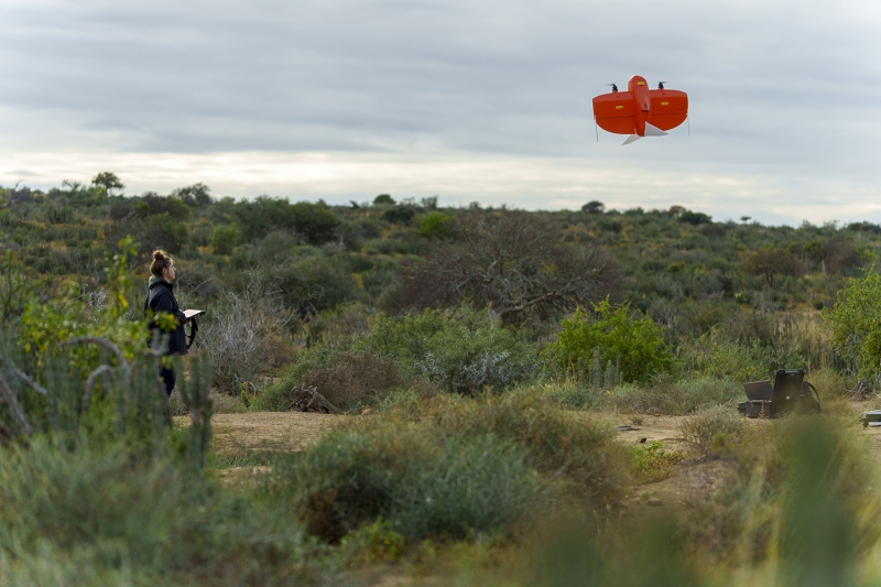 The NatCarbon team uses a drone to survey land for new spekboom restoration possibilities. 