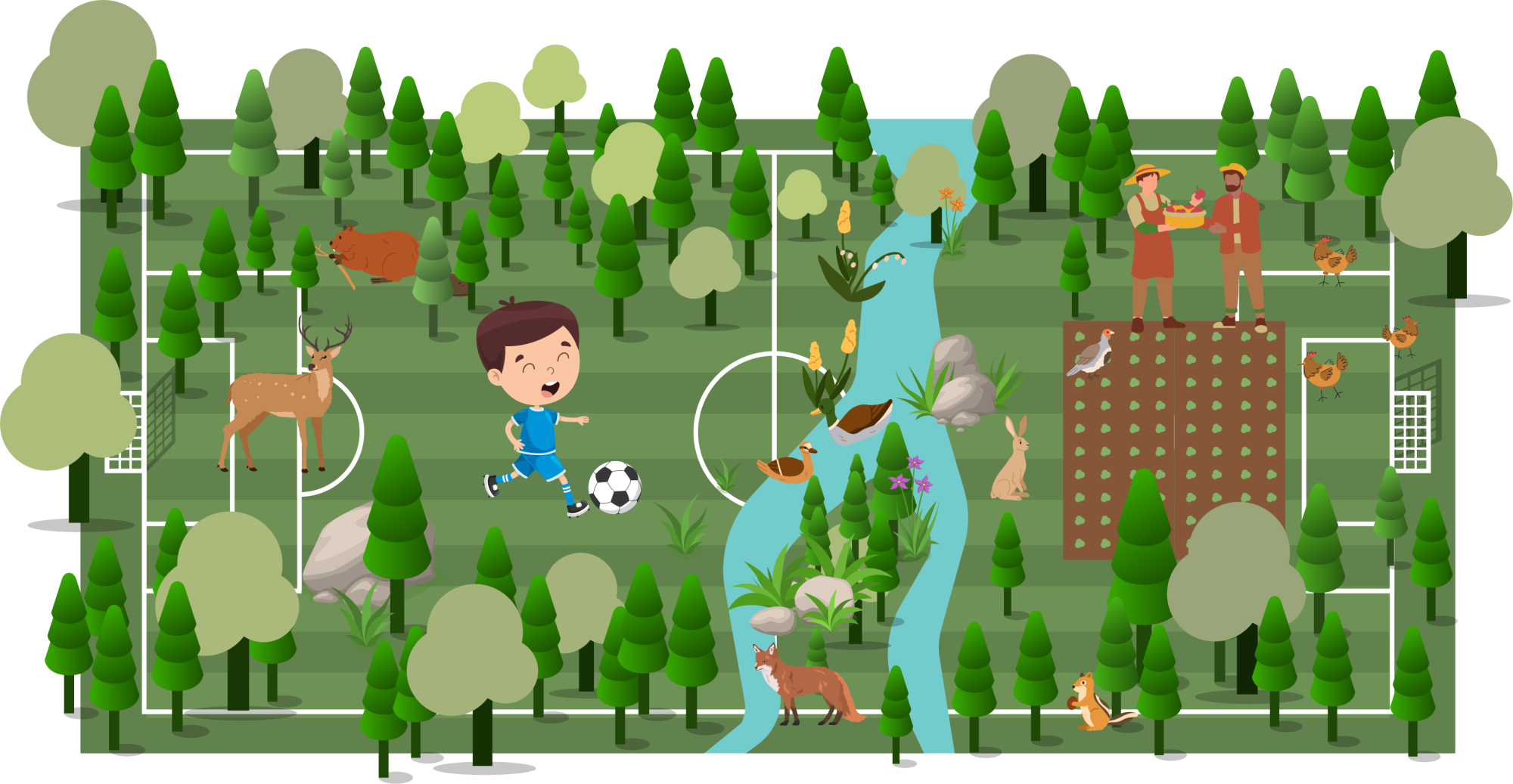 An illustration of a green football pitch
