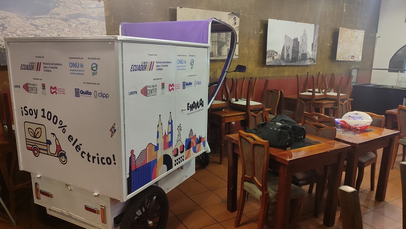 E-Trike cargo bike parked in one of the rooms of the San Ignacio restaurant, historic center of Quito&nbsp;