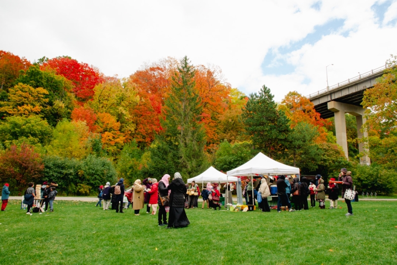 People in a park, with trees behind them&nbsp;