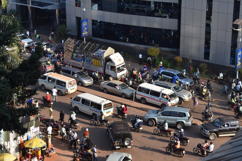 Vehicle and people traffic in Kampala, Uganda