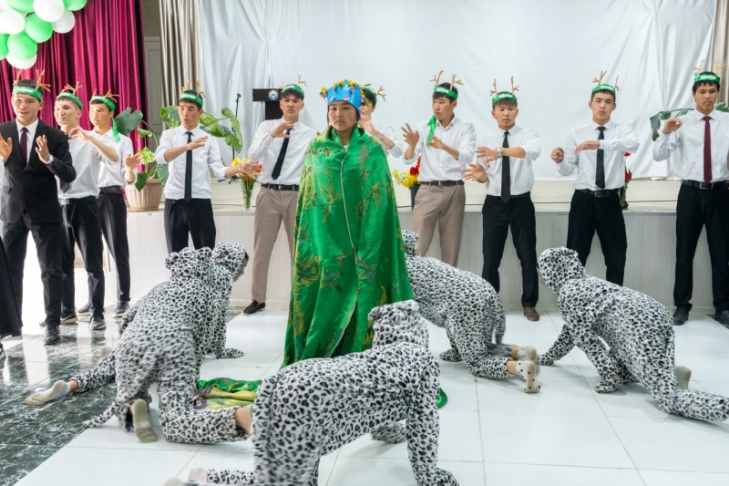 Children dressed in snow leopard costumes performing a play&nbsp;