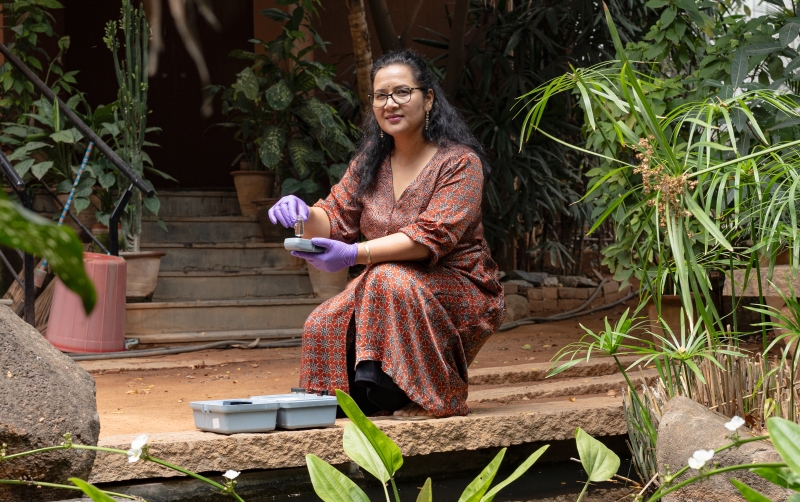 A woman in a garden