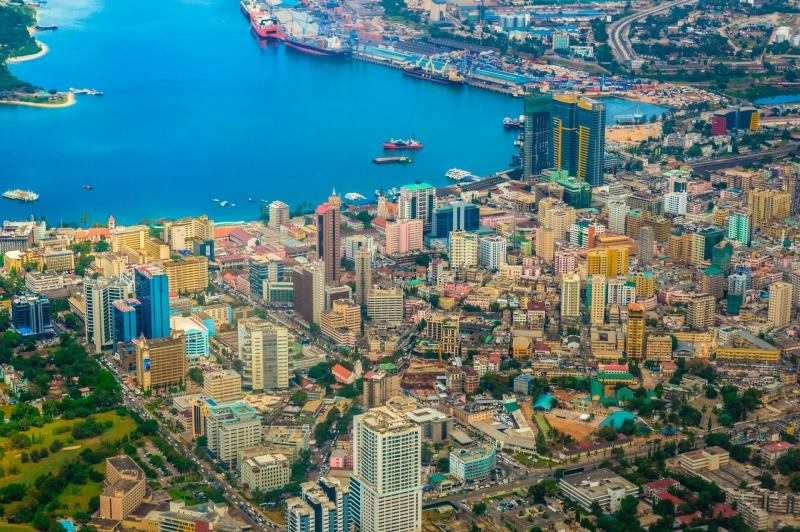 Aerial view of city buildings