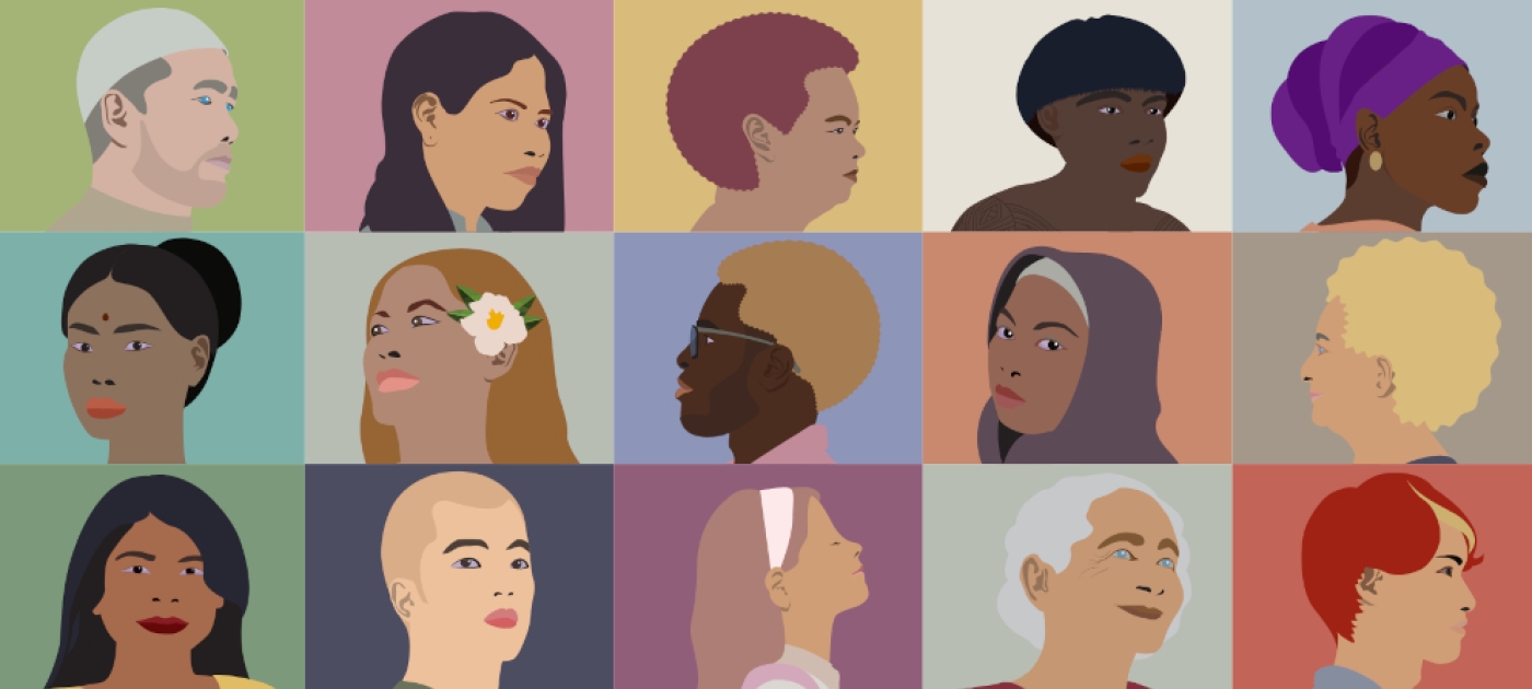 Mozaic of faces of varied origin showing diversity