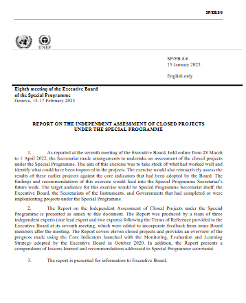 Independent Assessment of Closed Projects Under the Special Programme