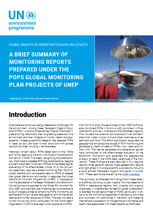 A brief summary of monitoring reports prepared under the POPs Global Monitoring Plan Projects of UNEP