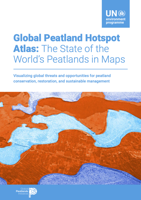 Report cover with an orange and blue map