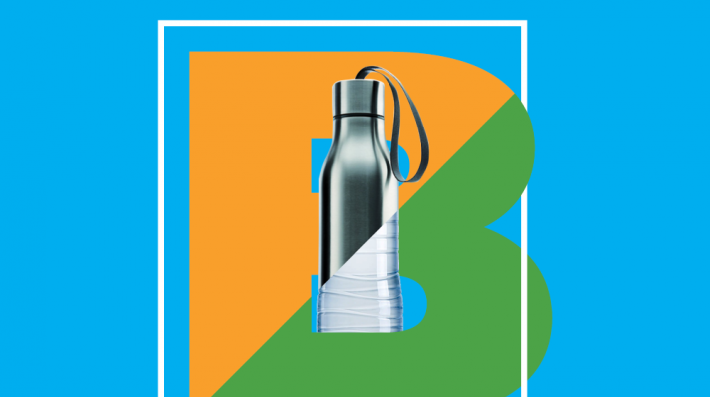 An image of a bottle made of both plastic and reusable material with World Environment Day 2018 branding.