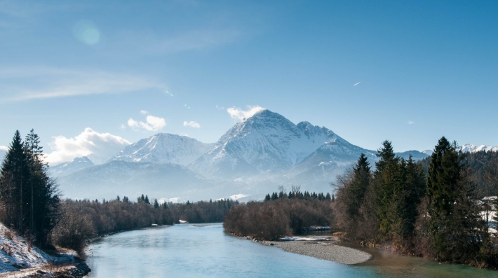 A river and mountains