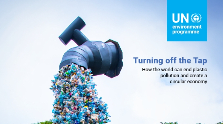 A giant tap of plastic waste