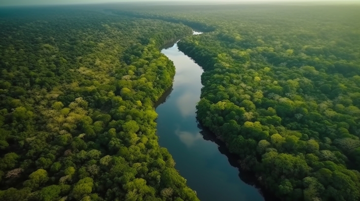 A river flowing through a forest