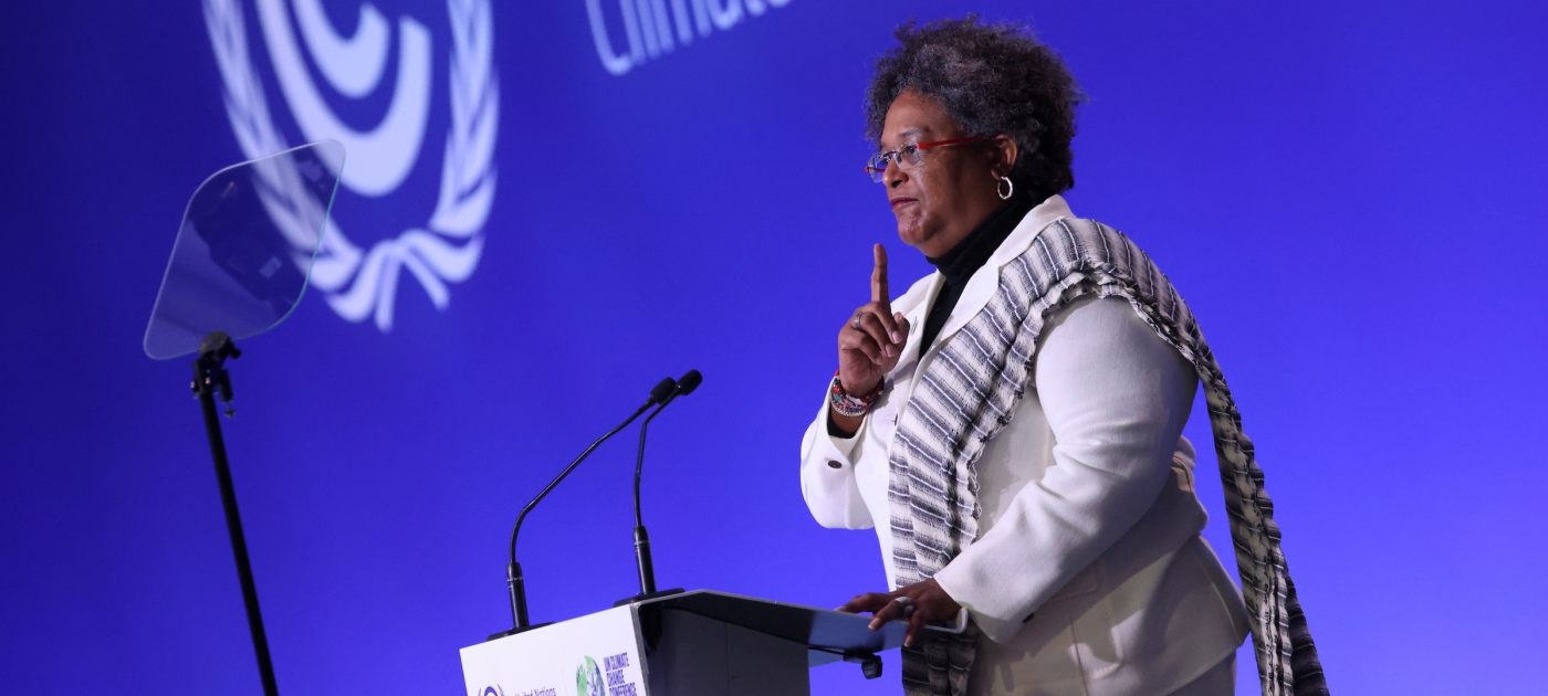 La Première ministre de la Barbade, Mme Mottley, mène la charge contre le changement climatique Reuters / Yves Herman