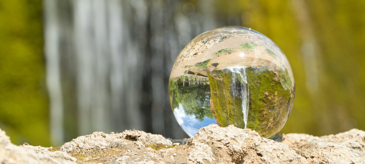 Lensball on a rock at the "Dreimühlen" - waterfall in Germany