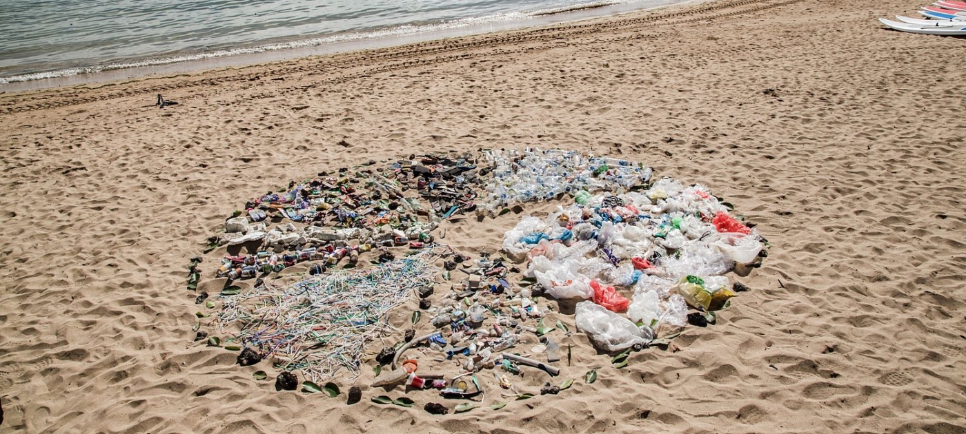 Trash at a beach in Bali.