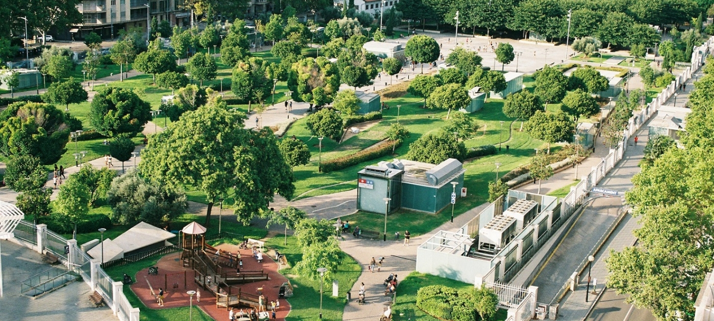 Aerial photo of city with trees