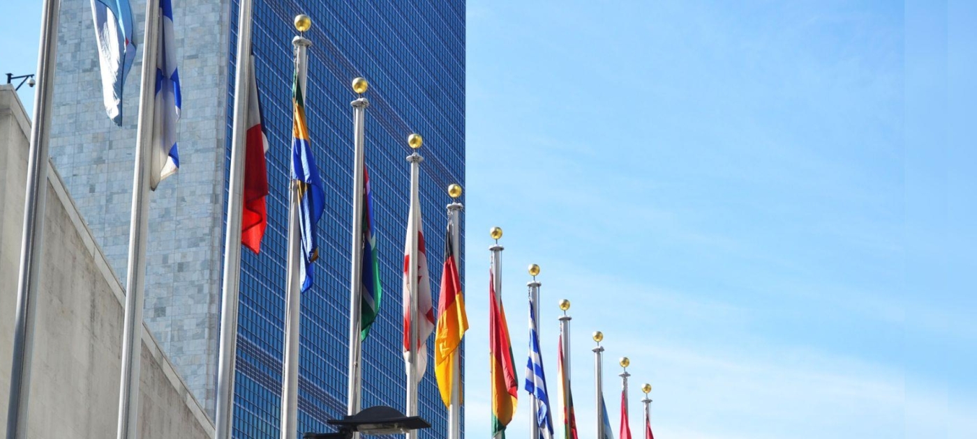 United Nations Headquarters photo with Member State Flags