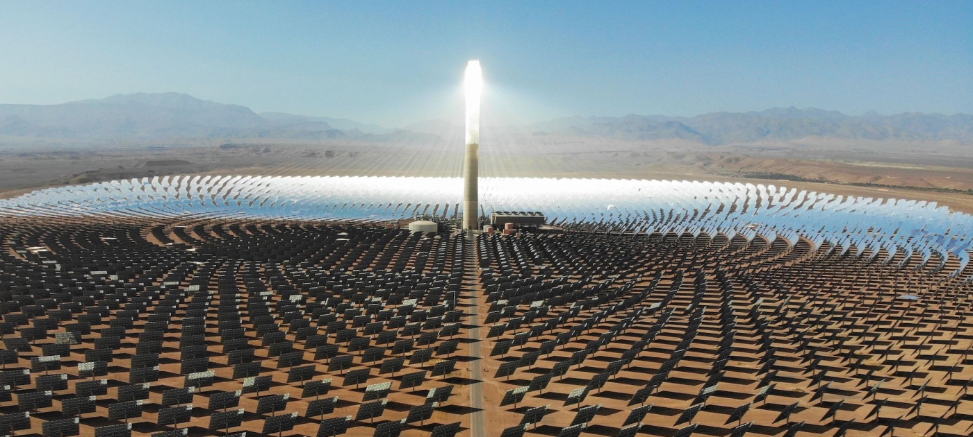 Drone shot of Noor Solar Plant in Morocco