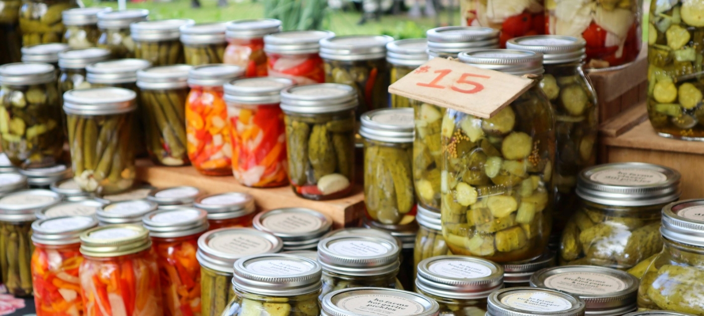 Clear glass jars with food 