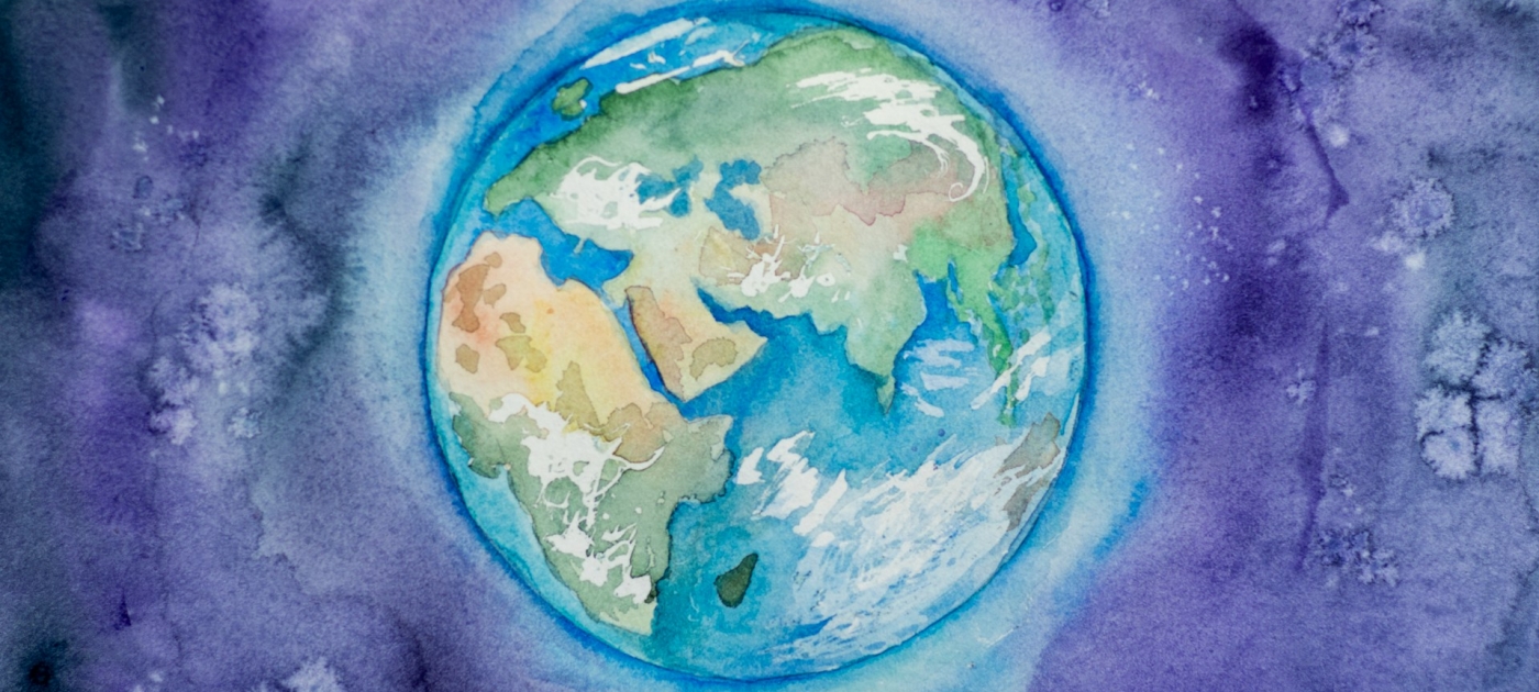 Planet Earth painted by watercolor