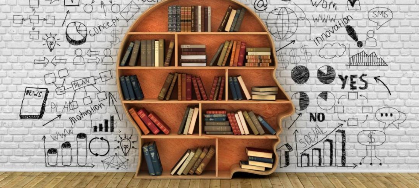 Illustration of bookshelf and wall art