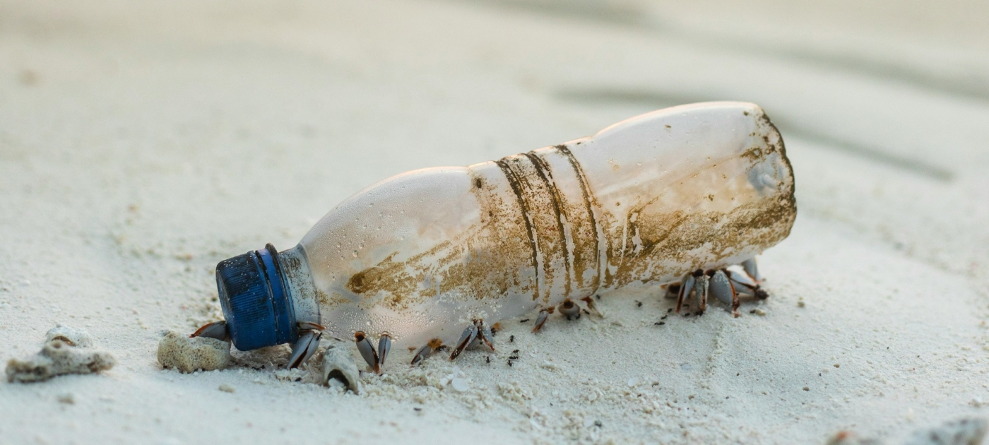 Plastic bottle besides beach