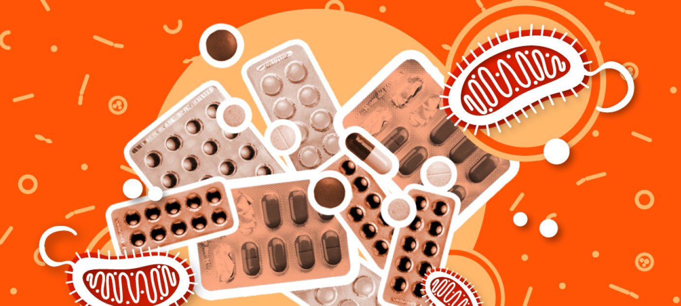 Collage of pills and illustrations