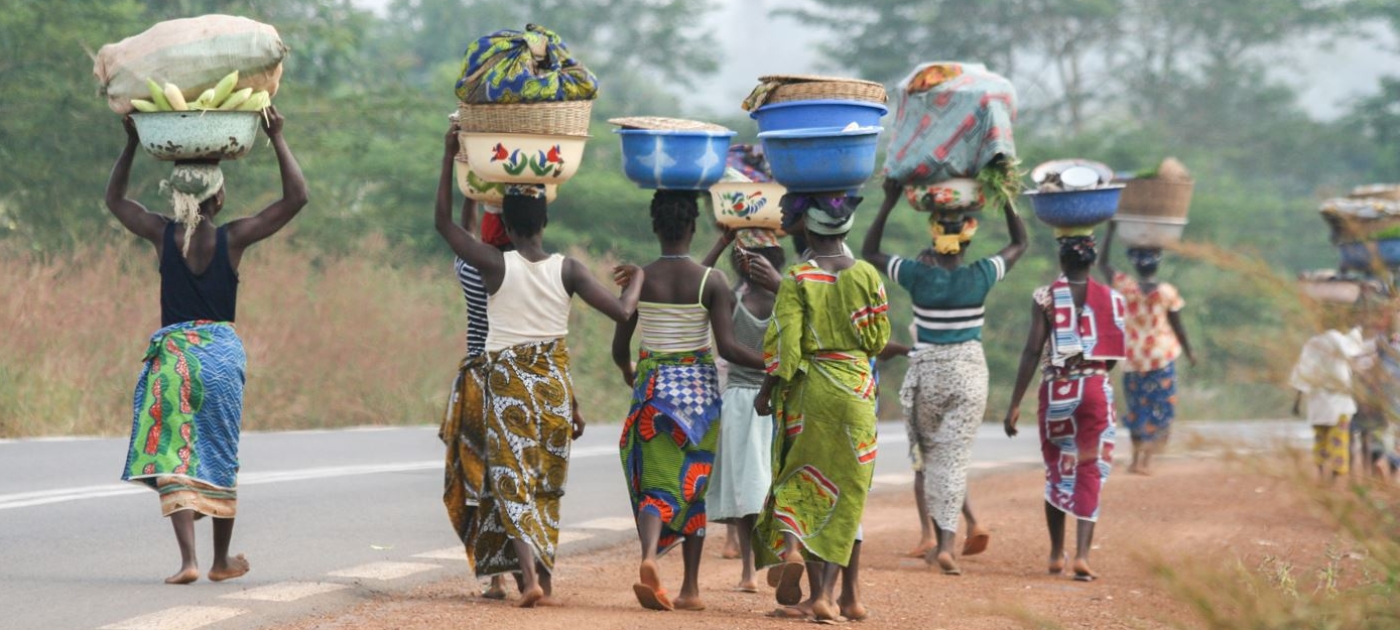 Women walking on a road