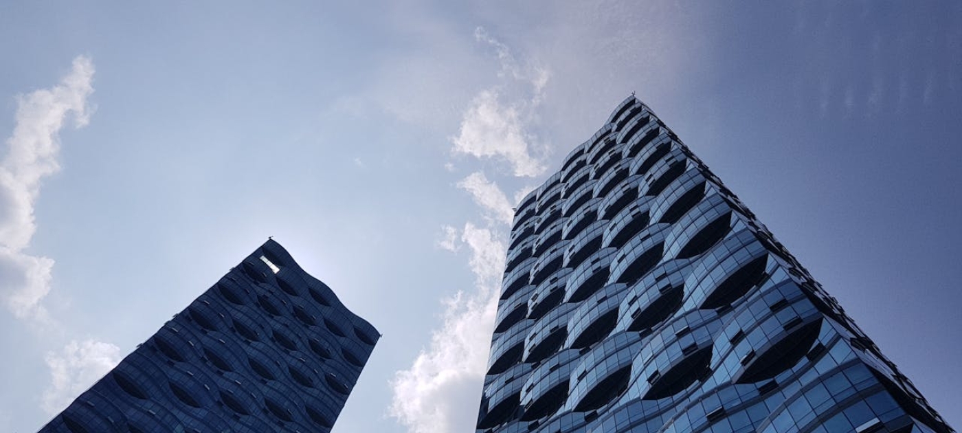 Gray glass buildings in Songdo 