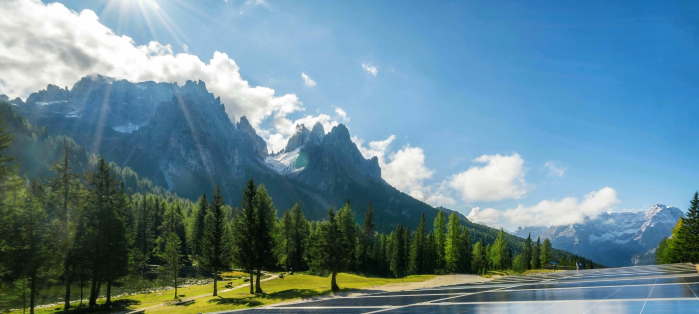 Solar panels with mountains 