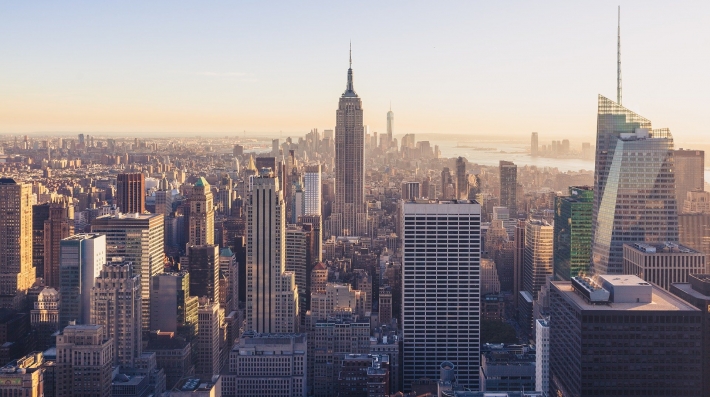 An aerial view of New York City. 