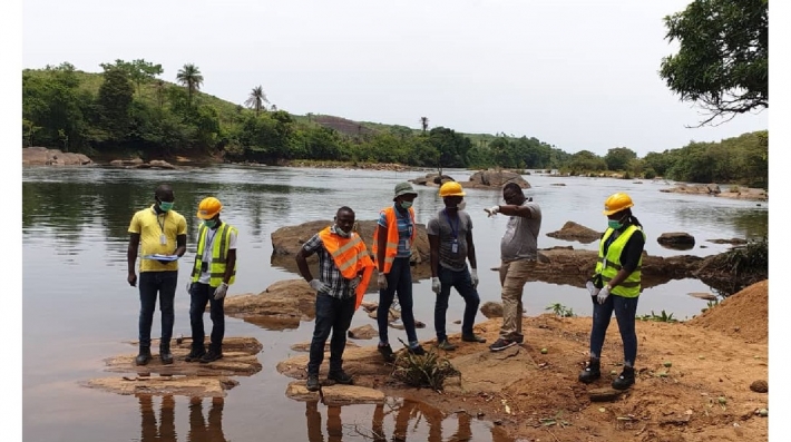 NWRMA operatives monitoring the water quality of the Rokel River in Sierra Leone.