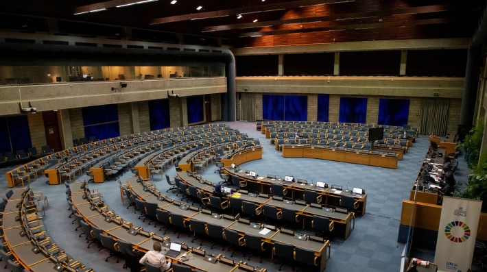 An empty conference room at the United Nations Office in Nairobi