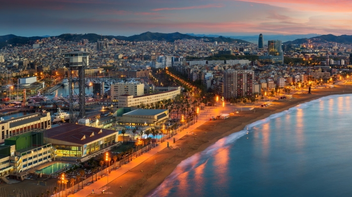 A night-time shot of Barcelona