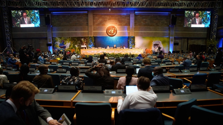 People in a large conference hall