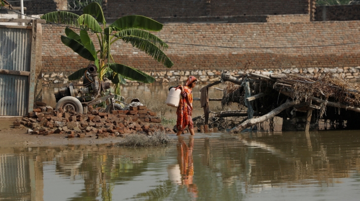 A woman walking in water 