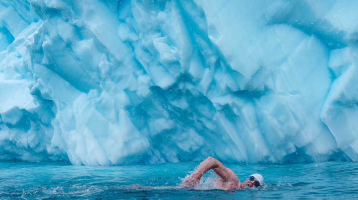 Pugh swimming in Antarctica