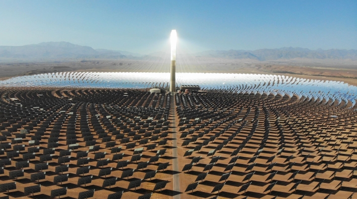 Drone shot of Noor Solar Plant in Morocco