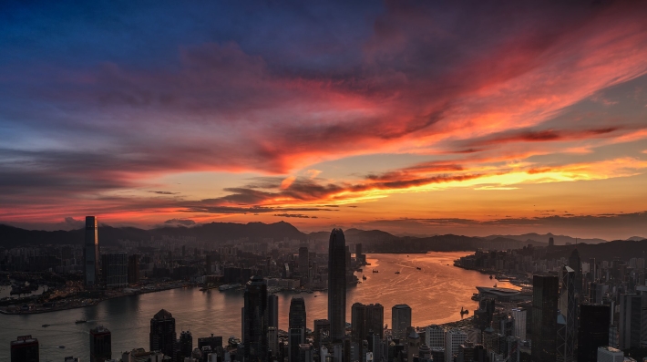 Sunrise over an urban metropolis