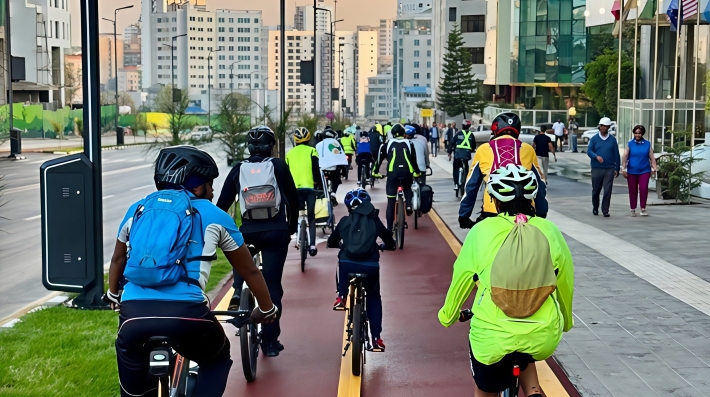 People cycling on the road