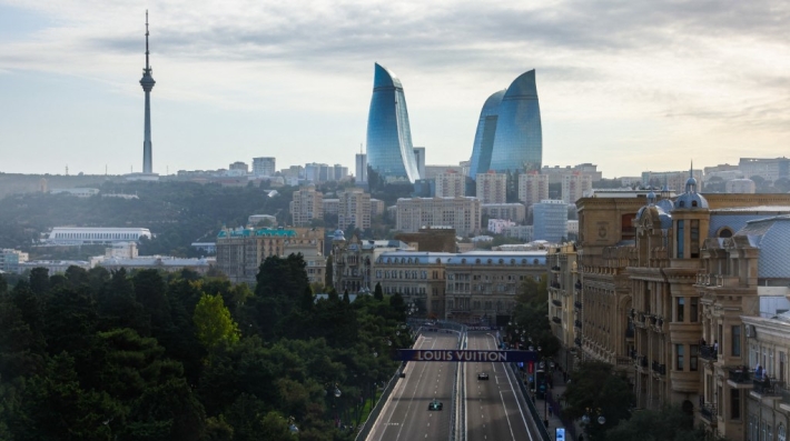 An aerial view of downtown Baku, Azerbaijan