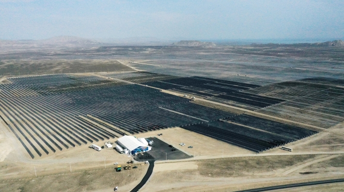 An aerial view of a solar array