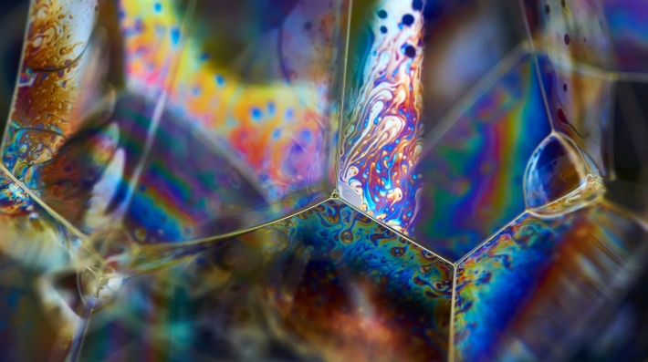The illuminate rainbow on the bubble surface