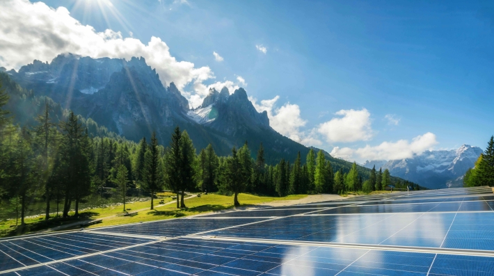 Solar panels with mountains 
