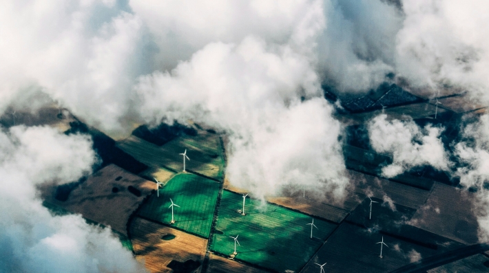 Birds eye view of windmills