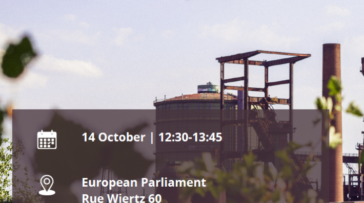 Date and time of the event '14 October, 12:30 - 13:45) at the European Parliament in Brussels, room ASP 3G3